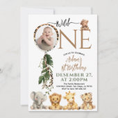 Invitation Wild One Safari Animal Balloon 1er anniversaire (Devant)