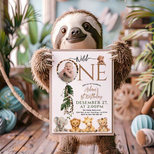 Invitation Wild One Safari Animal Balloon 1er anniversaire