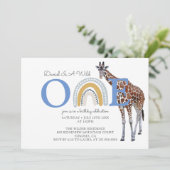 Invitation Wild One Safari Animal Blue Boy's First Birthday (Debout devant)