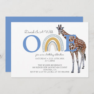 Invitation Wild One Safari Animal Blue Boy's First Birthday