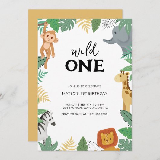 Invitation Wild One Safari Animal Première fête d'anniversair (Devant / Derrière)