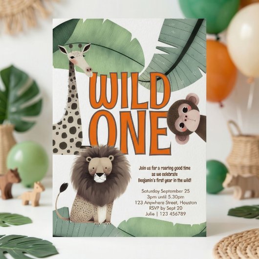 Invitation Wild One Safari Animals 1st Birthday Party