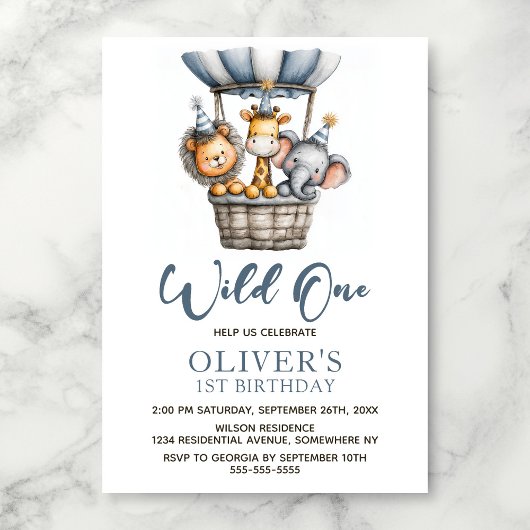 Invitation Wild One Safari Animals 1st Birthday Party