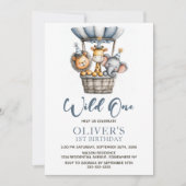Invitation Wild One Safari Animals 1st Birthday Party (Devant)