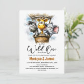 Invitation Wild One Safari Animals Baby Shower (Debout devant)