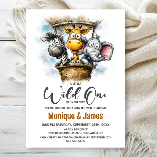 Invitation Wild One Safari Animals Baby Shower