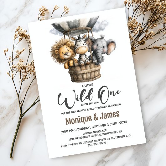 Invitation Wild One Safari Animals Baby Shower