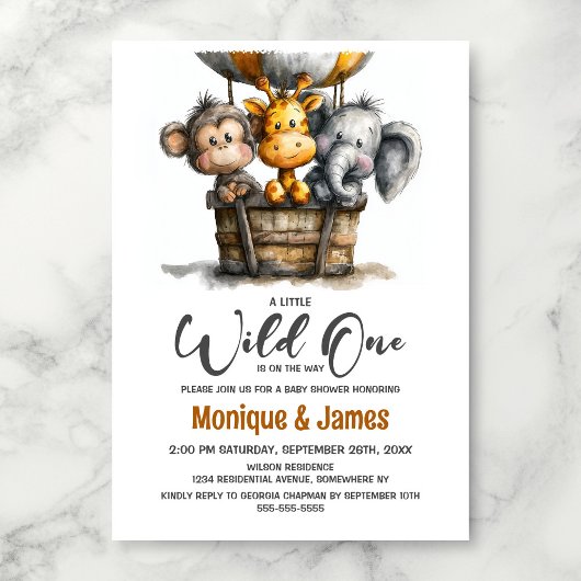 Invitation Wild One Safari Animals Baby Shower