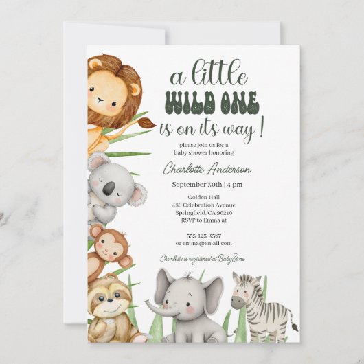 Invitation Wild One Safari Animals Boy Baby Shower (Devant)