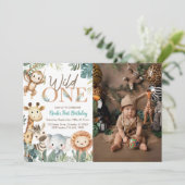 Invitation Wild One Safari Animals Boy Birthday Party Photo (Debout devant)