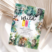 Invitation Wild ONE' Safari Animals Cool 1st Birthday