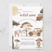 Invitation Wild One Safari Animaux 1er anniversaire (Devant)