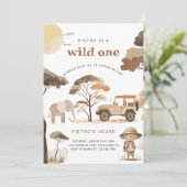 Invitation Wild One Safari Animaux 1er anniversaire (Debout devant)