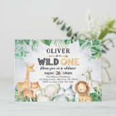 Invitation Wild One Safari Animaux 1er anniversaire (Debout devant)