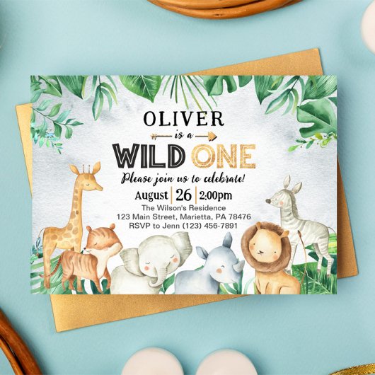 Invitation Wild One Safari Animaux 1er anniversaire