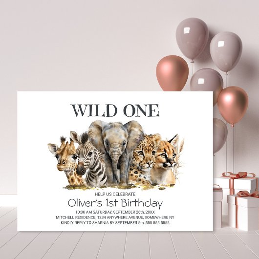 Invitation Wild One Safari Animaux 1er anniversaire