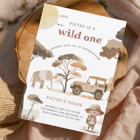Invitation Wild One Safari Animaux 1er anniversaire