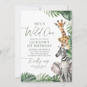 Invitation Wild One Safari Animaux 1er anniversaire (Devant)
