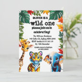 Invitation Wild One Safari Animaux 1er Anniversaire Fête Invi (Debout devant)