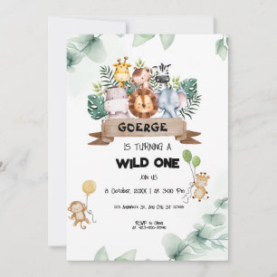 Invitation Wild One Safari Animaux 1er Anniversaire Garçons