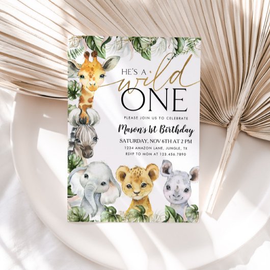 Invitation Wild One Safari Animaux 1er Anniversaire Garçons I