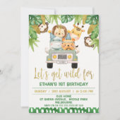 Invitation Wild One Safari Animaux 1er anniversaire Invitatio (Devant)