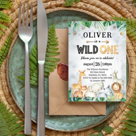 Invitation Wild One Safari Animaux 1er anniversaire Invitatio