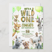 Invitation Wild One Safari Animaux 1er anniversaire Invitatio (Devant)