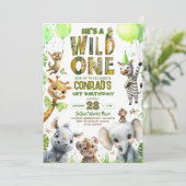 Invitation Wild One Safari Animaux 1er anniversaire Invitatio (Debout devant)