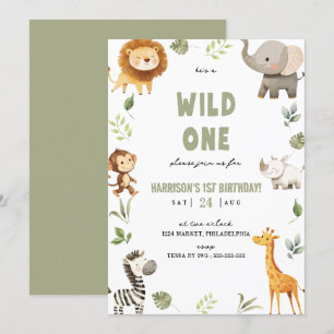 Invitation Wild One Safari Animaux 1er anniversaire Invitatio