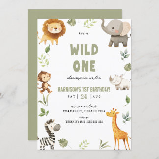 Invitation Wild One Safari Animaux 1er anniversaire Invitatio