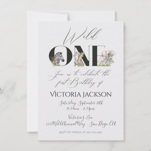 Invitation Wild One safari Animaux 1er anniversaire Invitatio (Devant)