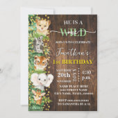 Invitation Wild One Safari Animaux 1er Anniversaire Rustique (Devant)