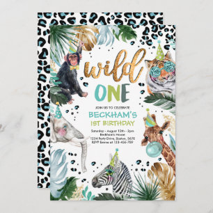 Invitation Wild One Safari Animaux 1er Garçon fête d'annivers