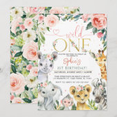 Invitation Wild One Safari Animaux Anniversaire (Devant / Derrière)