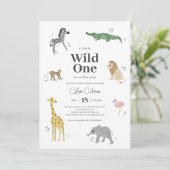 Invitation Wild One Safari Animaux Baby shower garçon (Debout devant)