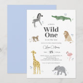 Invitation Wild One Safari Animaux Baby shower garçon (Devant / Derrière)