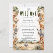 Invitation Wild One Safari Animaux Baby shower garçon (Devant)