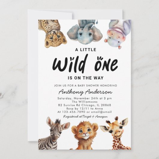 Invitation Wild One Safari Animaux Baby shower garçon (Devant)