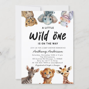 Invitation Wild One Safari Animaux Baby shower garçon