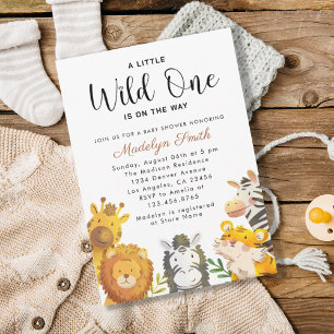Invitation Wild One Safari Animaux Baby shower garçon