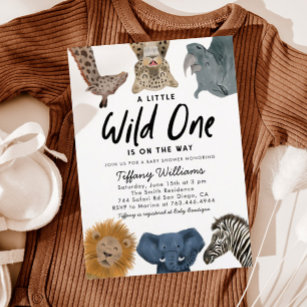 Invitation Wild One Safari Animaux Baby shower garçon