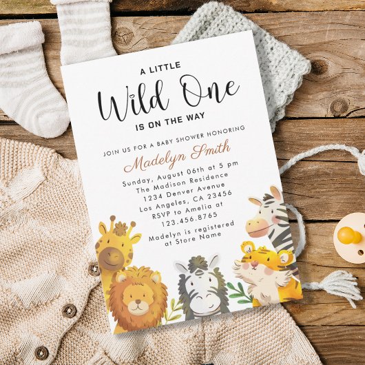 Invitation Wild One Safari Animaux Baby shower garçon