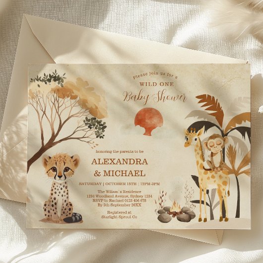 Invitation Wild One Safari Animaux Baby shower garçon