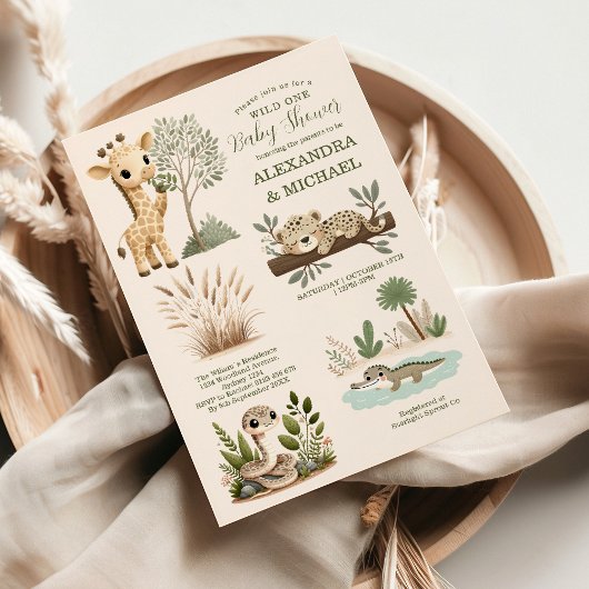 Invitation Wild One Safari Animaux Baby shower garçon