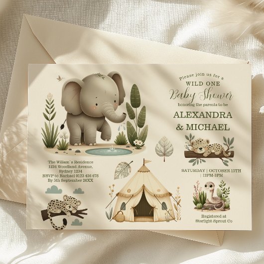 Invitation Wild One Safari Animaux Baby shower garçon