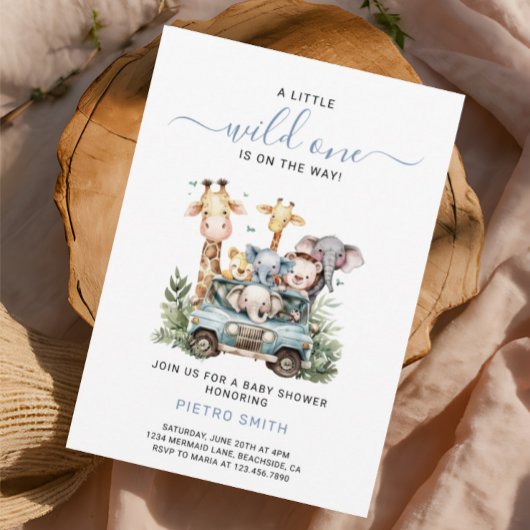 Invitation Wild One Safari Animaux Baby shower garçon