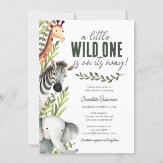 Invitation Wild One Safari Animaux Baby shower garçon