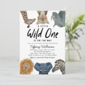 Invitation Wild One Safari Animaux Baby shower garçon (Debout devant)