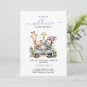 Invitation Wild One Safari Animaux Baby shower garçon (Debout devant)